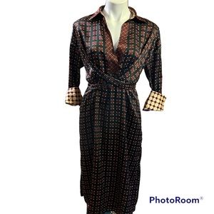 ZARA black brown geometric silky collared dress